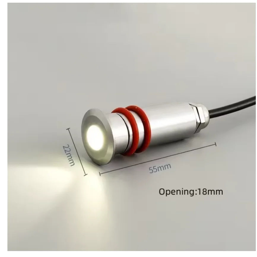 IP68 Mini LED Underwater Spotlight Stainless Steel DC 12V 24V Warm White 3000K 10mm 15mm 22mm 32mm Pool Stair Garden Deck Underground Lamp
