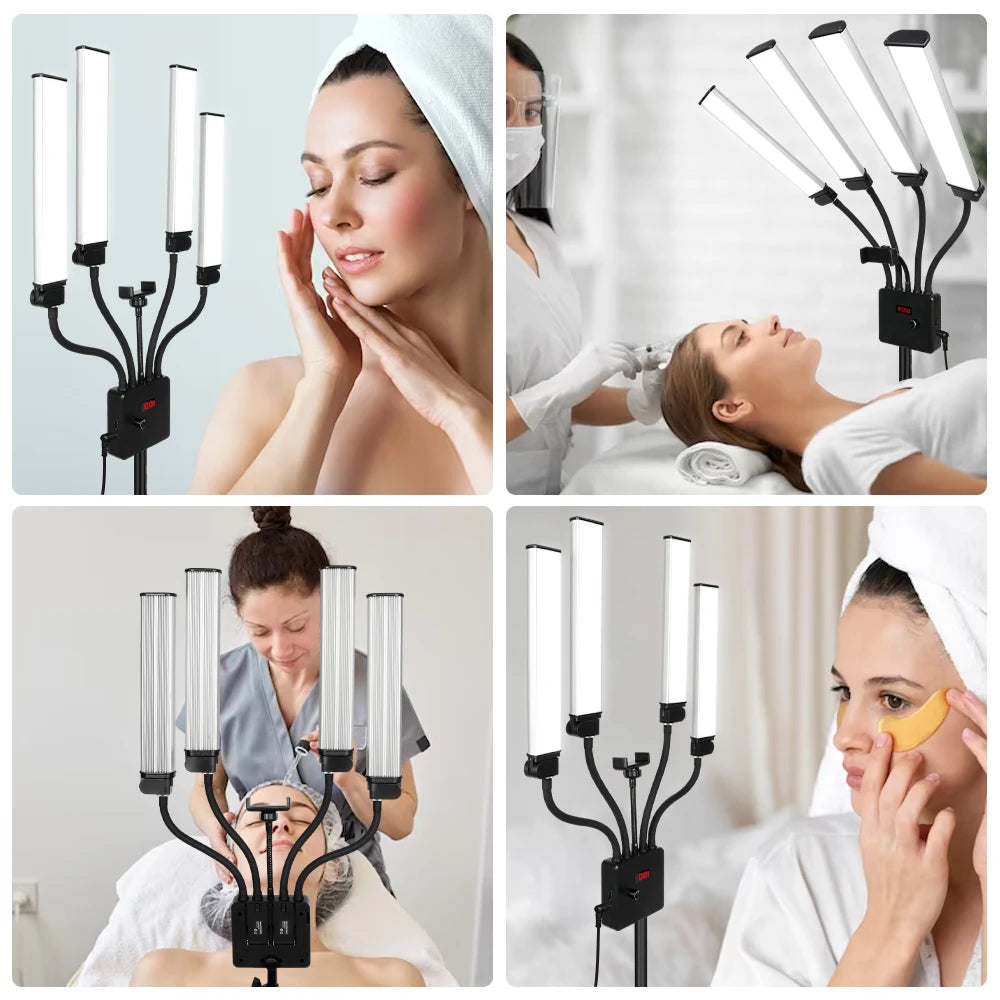 80W LED Beauty Ring Light 448 LEDs 3000-6500K Bi-Color Dimmable Gooseneck Tripod USB Remote