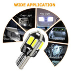 T10 W5W 194 LED Bulb Canbus 8-SMD5730 600lm 2W 360° DC 12V White Amber Blue Red 10-20 Pack