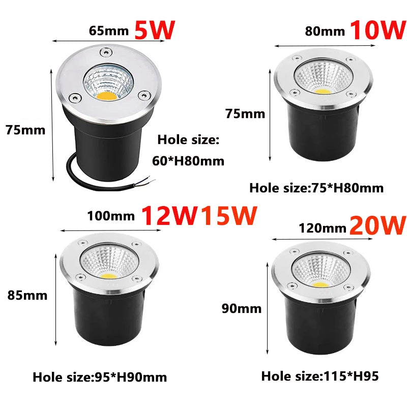 IP66 LED Underground Ground Light 5W 10W 15W AC 85-265V or DC 12-24V CRI 80 Aluminum Waterproof Garden Landscape Villa 6 Pack