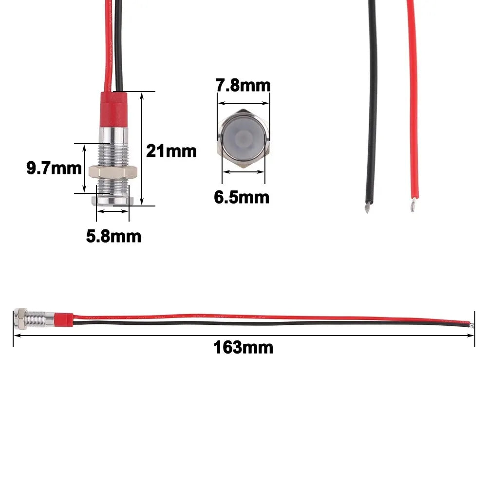 6mm LED Metal Indicator Light DC 3V 5V 6V 12V 24V AC 220V Waterproof Red Yellow Blue Green White