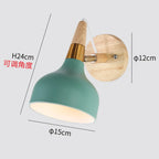 Nordic Wooden Wall Lamp E27 Iron Oak Wood PU Leather Adjustable Head 17 Specs 110-240V
