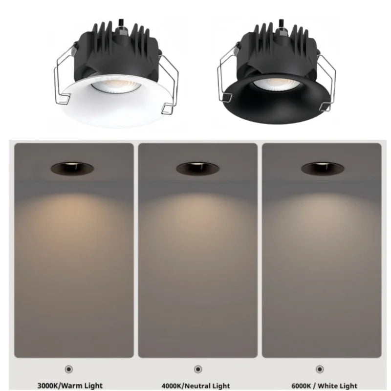 IP65 Waterproof COB LED Recessed Downlight 7W 9W 12W 15W 18W 21W 24W 30W 36W Die Cast Aluminum CRI 85 24 Degree AC 85-265V Driver Included