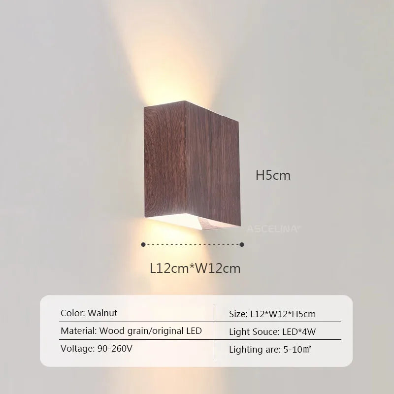 Nordic Wood Grain LED Wall Sconce G9 Single Head Up and Down Iron Dimmable Remote Control 3000K to 6500K AC 110-220V Bedroom Living Room