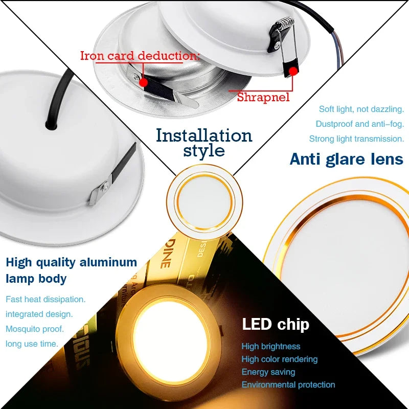 LED Recessed Downlight 5W 9W 12W 15W 18W Epistar DC12V DC24V AC110-220V White Silver Gold