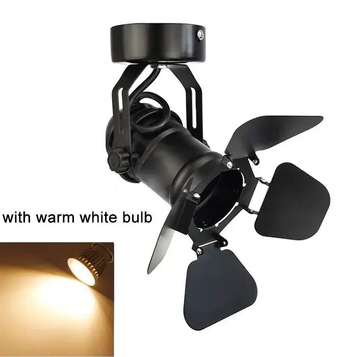 Industrial Vintage E27 Ceiling Spotlight with Barn Door Flippers Metal Bamboo AC 110-240V