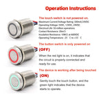 IP68 IP69K Capacitive Touch Push Button Switch 16mm 18mm 22mm 5V 12V 24V DC Momentary or Latching Red Green Bicolor LED Plastic