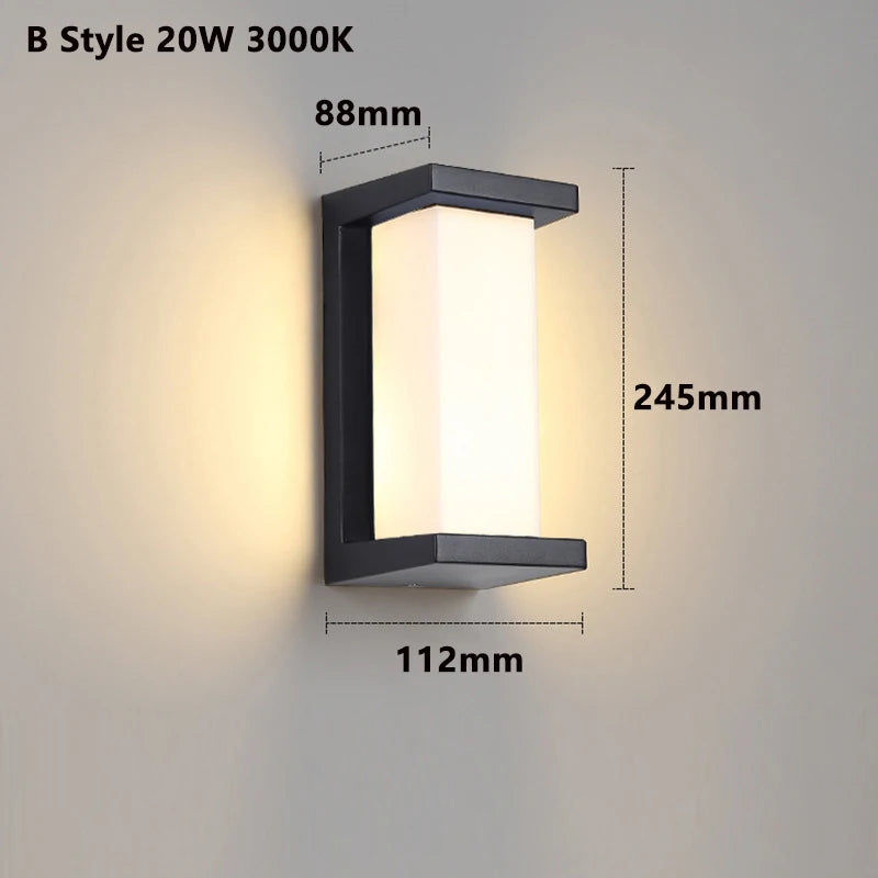 IP65 LED Outdoor Wall Light 20W Radar Motion Sensor Plastic Polycarbonate Black AC 85-265V Porch Garden Balcony 3 to 6 Meter Range