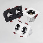 Dimmable Anti-Glare Square COB LED Recessed Downlight 9W 12W 15W Dual Head Option 85-265V