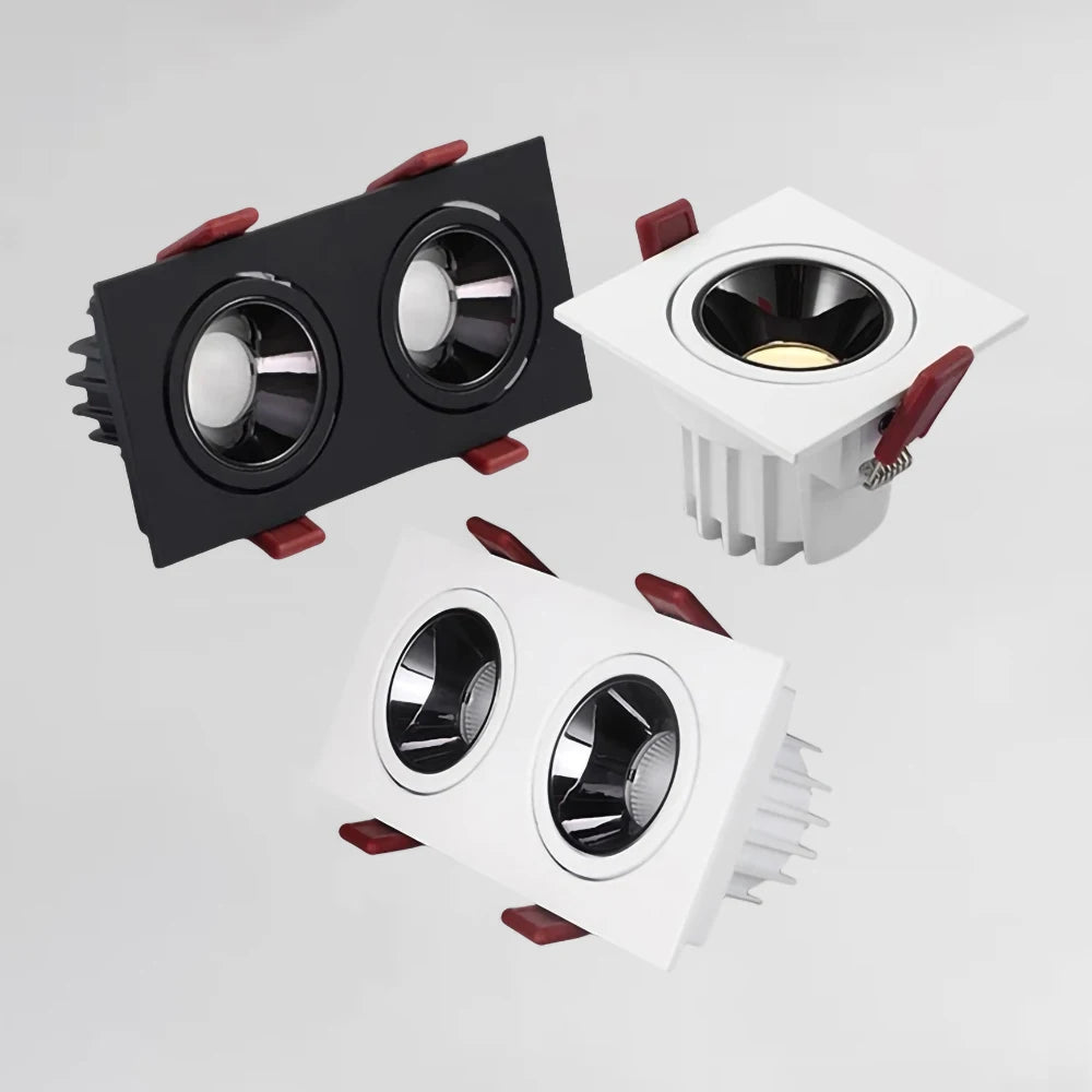 Dimmable Anti-Glare Square COB LED Recessed Downlight 9W 12W 15W Dual Head Option 85-265V