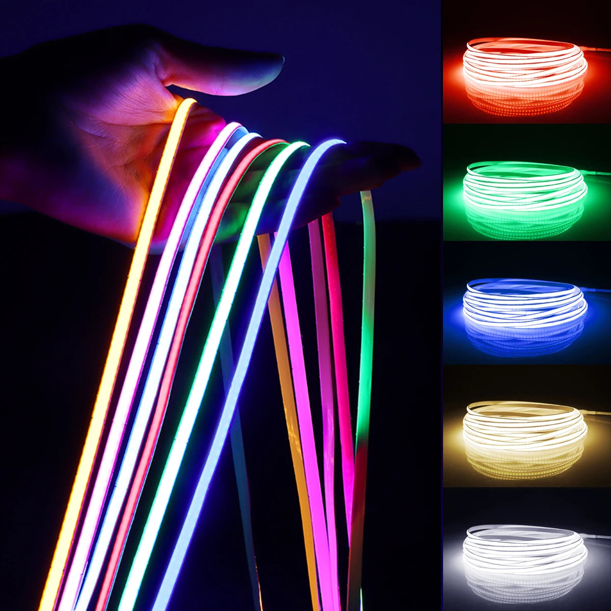 5mm COB LED Strip Light DC 12V 320 LED/m CRI 90 IP20 1m to 5m Warm White Natural White Cool White Red Yellow Pink Blue Green Flexible Tape