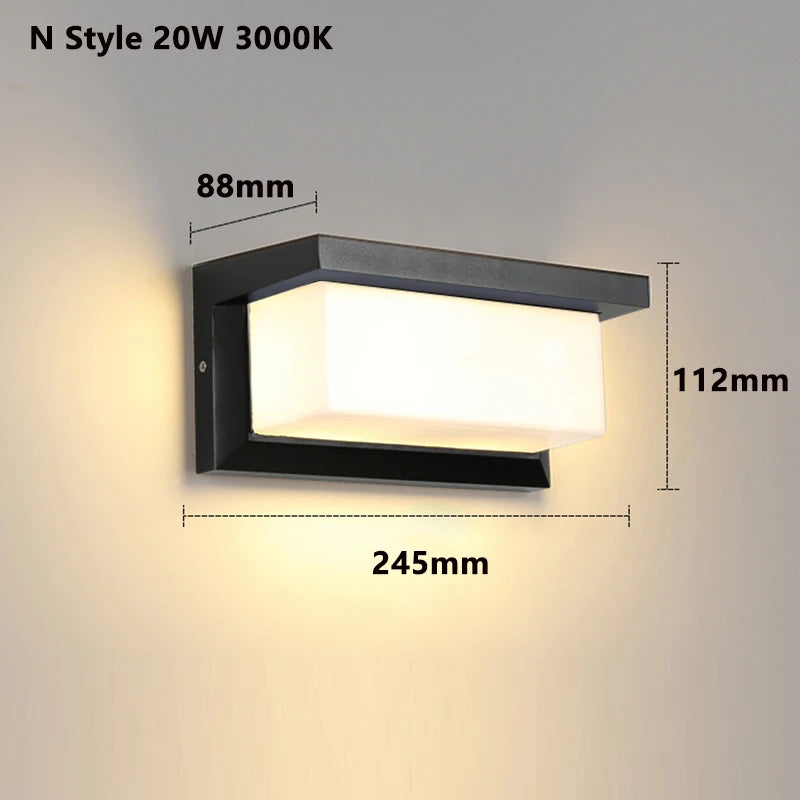 IP65 LED Outdoor Wall Light 20W Radar Motion Sensor Plastic Polycarbonate Black AC 85-265V Porch Garden Balcony 3 to 6 Meter Range
