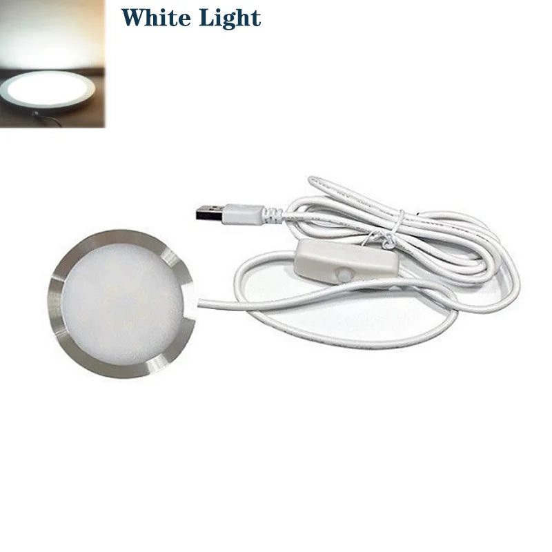 USB 5V Ultra Thin LED Cabinet Spotlight 10W 5730 LED Aluminum Surface Mount 60mm Round Warm White Cool White Indoor RV Caravan