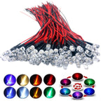5mm Pre-Wired LED Diode 5V to 12V DC Water Clear Round Through Hole Red Green Blue White Yellow Orange Purple 20 Pack