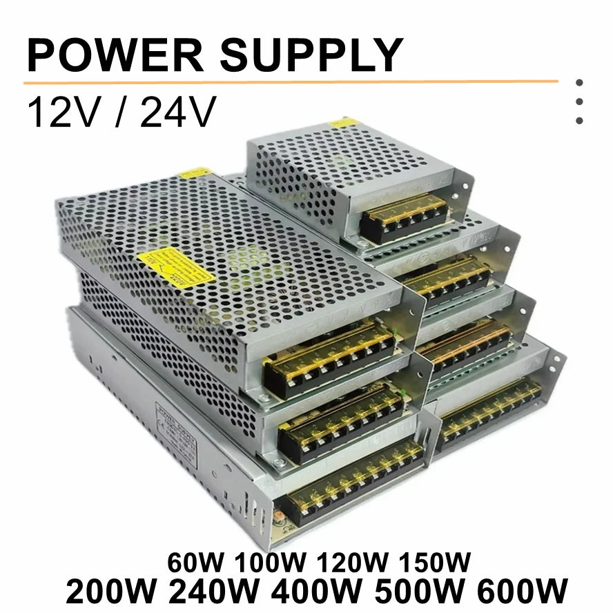 AC 110-220V to DC 12V 24V Power Supply 5A 10A 20A 40A LED Strip Indoor Aluminum Constant Voltage