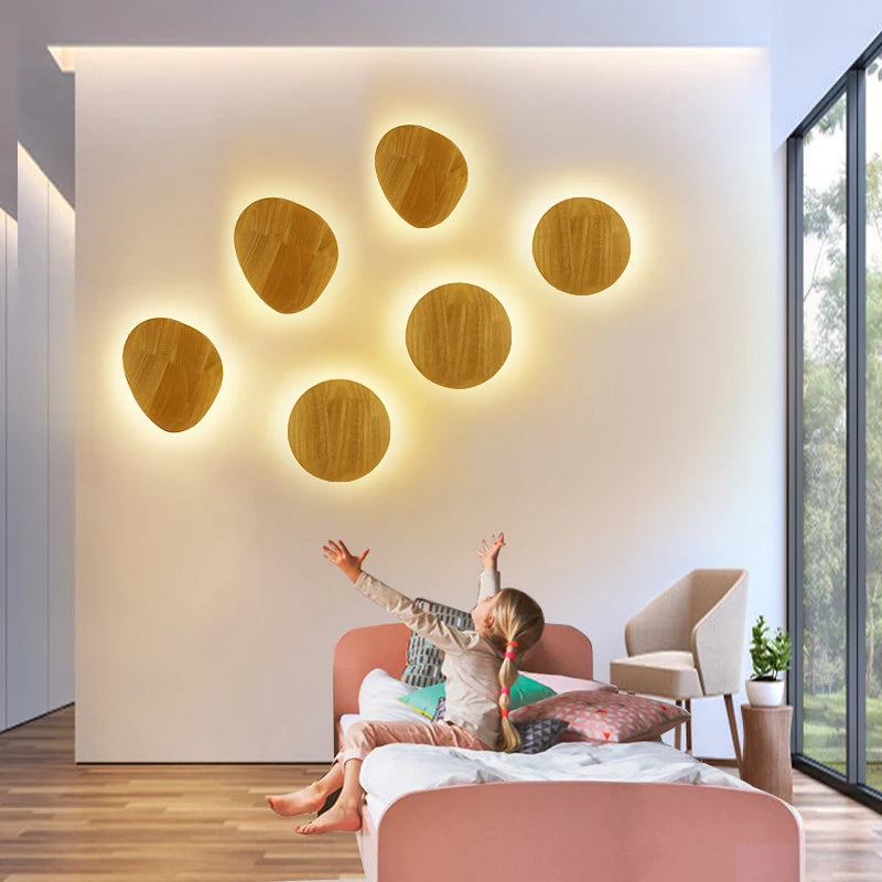 Nordic Circular Wooden LED Wall Light Up Down Integrated LED AC 90-260V Bedroom Staircase