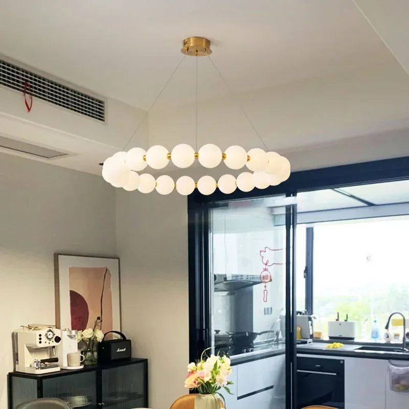 Nordic Modern LED Ring Chandelier Iron Polished Chrome Semi Flush Mount Remote Control AC 90-260V Living Room Dining Room Bar