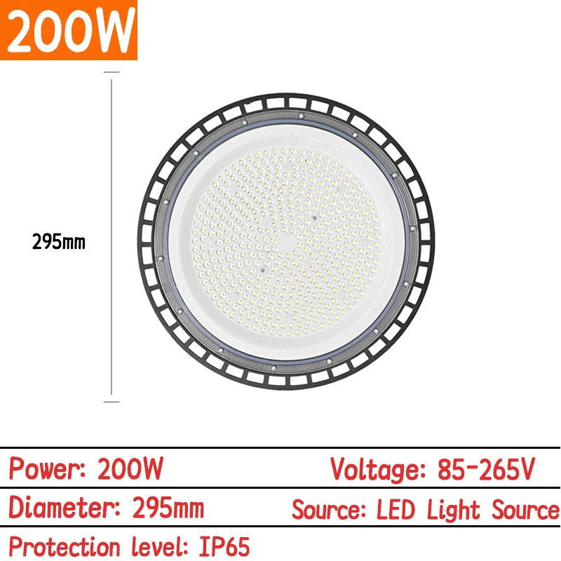 UFO LED High Bay Light 100W 150W 200W 300W SMD2835 IP65 6000-6500K AC 85-265V Warehouse