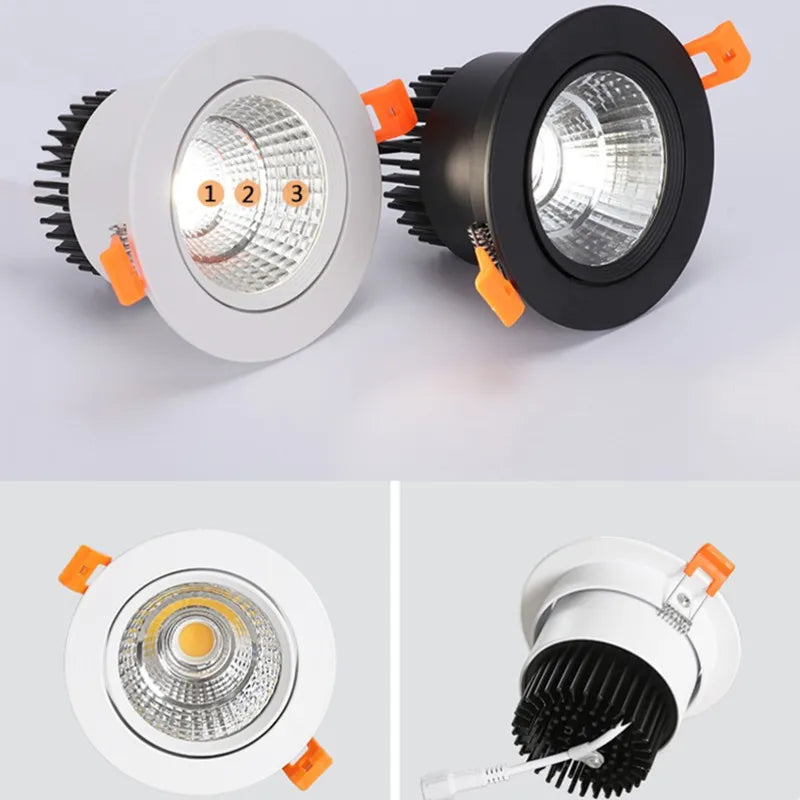 Dimmable Rotating COB LED Recessed Downlight 5W 7W 9W 12W 15W 18W 15° 24° 36° CRI 90+