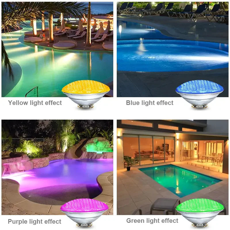 PAR56 LED Pool Light 18W 35W 54W IP68 AC/DC 12V RGB Remote Warm White Cool White D178mm