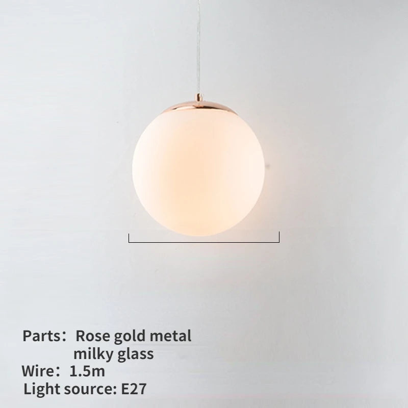 Nordic Glass Ball Pendant Light 10-40cm E27 G9 White Iron AC 90-260V 120cm Wire 3-5m²