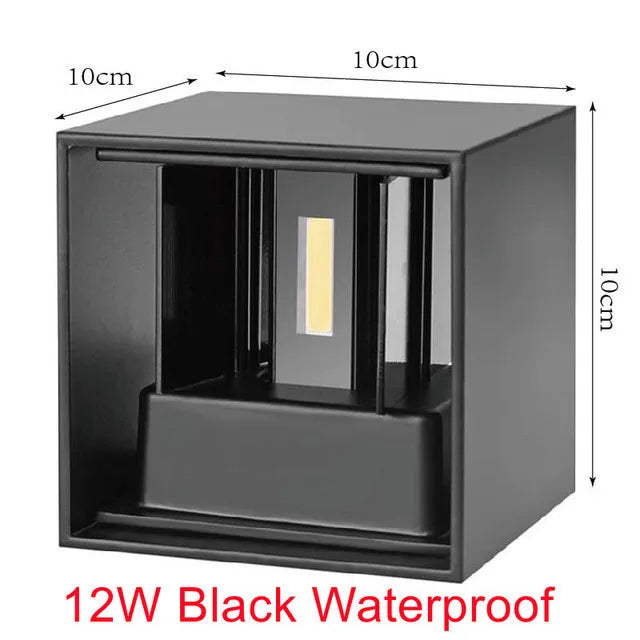 6W 12W IP65 COB LED Wall Lamp 90-100lm/W 100° Adjustable AC 85-265V White Black 100x100mm