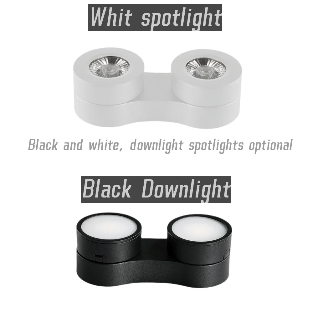 Dimmable COB LED Ceiling Downlight 7W 12W 15W Single or Double Head Die Cast Aluminum CRI 92 10 20 or 30 Degree Knob Switch AC 85-265V
