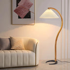 Nordic Solid Wood Pleated Fabric LED Floor Lamp E26 Dimmable Remote Control AC 90-260V D32 x H150cm Living Room Bedroom Study