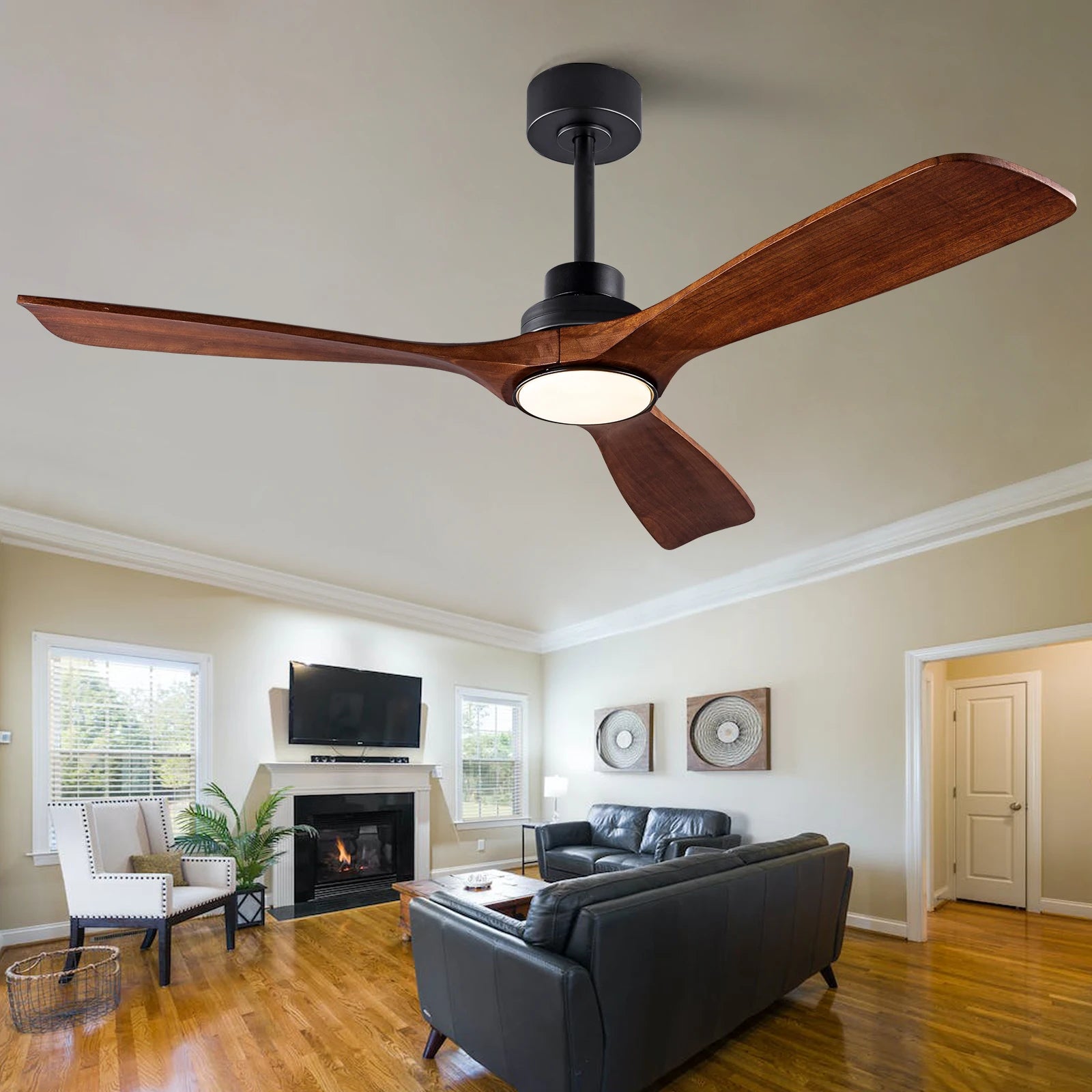 LINCCW 42 52 60 Inch Wood Ceiling Fan DC Motor 6-Speed 3-CCT Timer Remote AC 100-240V