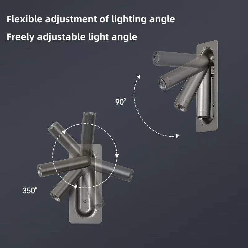Recessed LED Reading Wall Lamp 3W 35 Degree USB 5V 2.1A Charging Port Toggle Switch Aluminum 80 x 40 x 185mm AC 85-265V Bedroom Hotel Black Copper