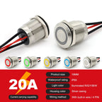 IP68 Waterproof Stainless Steel Push Button Switch 19mm 22mm 20A Momentary LED 12V 24V 110V 220V 4 Pin 20cm Wire 5 Colors