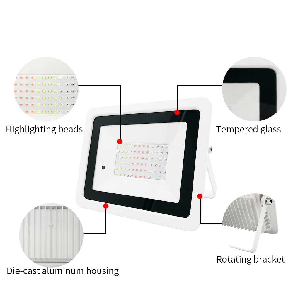 RGB IP68 LED Flood Light 20W 30W 50W 100W 24-Key Remote Memory AC 110-220V Aluminum
