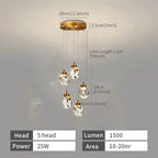 Modern Crystal Raindrop LED Chandelier Pendant Light 5 Head Gold Aluminum Cord Pendant AC 90-260V Living Room Dining Room
