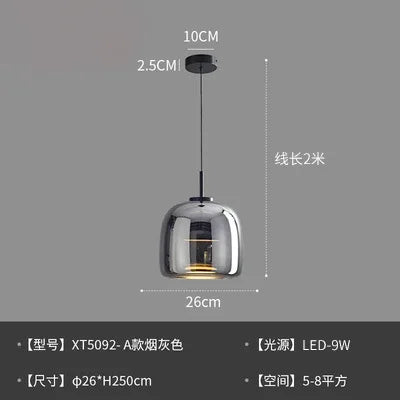 Nordic Minimalist Iron Glass Pendant Chandelier E26 E27 38cm Single Head Dimmable AC 90-260V