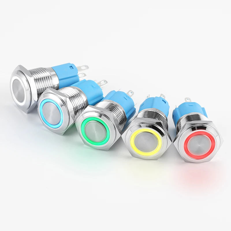 IP65 LED Metal Push Button Switch 12mm 16mm 19mm 22mm 1-3A Momentary Latching 3-220V 5 Colors