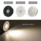 6-Pack 3W COB Mini LED Downlight Kit Dimmable 40-45mm Cutout 4m Cable AC 86-265V Remote