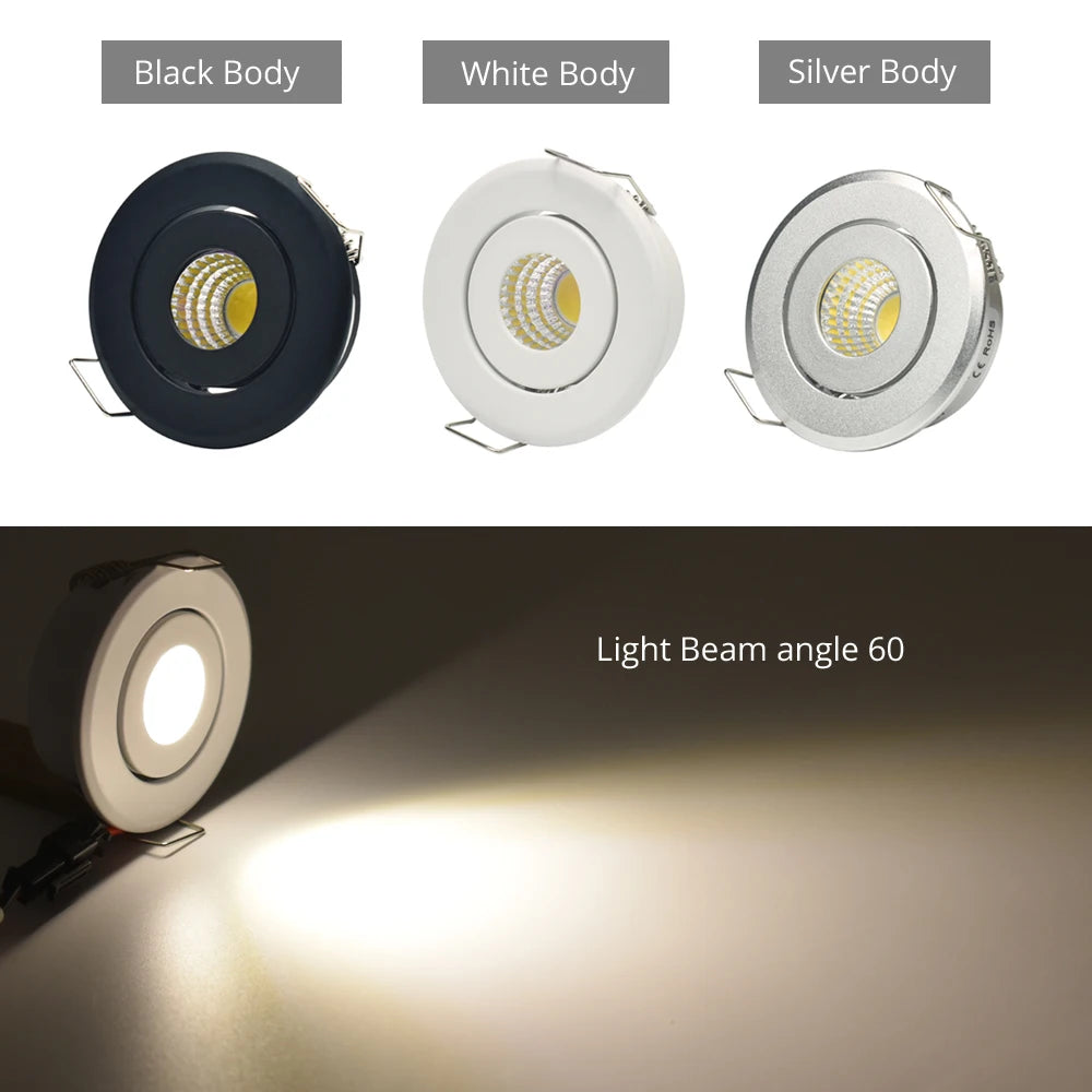 6-Pack 3W COB Mini LED Downlight Kit Dimmable 40-45mm Cutout 4m Cable AC 86-265V Remote