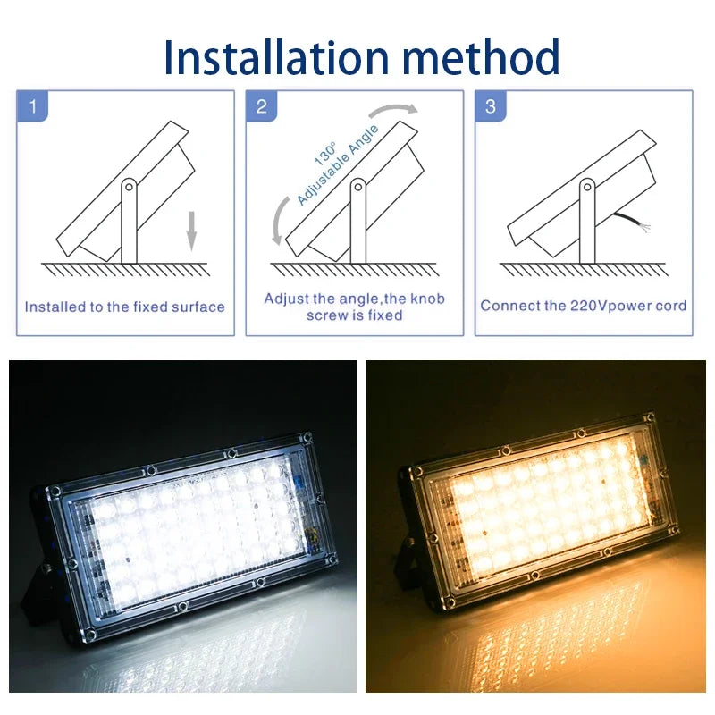 50W LED Flood Light IP65 SMD2835 CRI 85+ 180° AC 110-120V Warm Cool White 2-Year Warranty