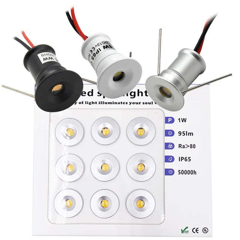 Mini 1W DC12V LED Recessed Spotlight IP65 D20mm 15mm Cutout PWM Dimmable 30° 120° Epistar