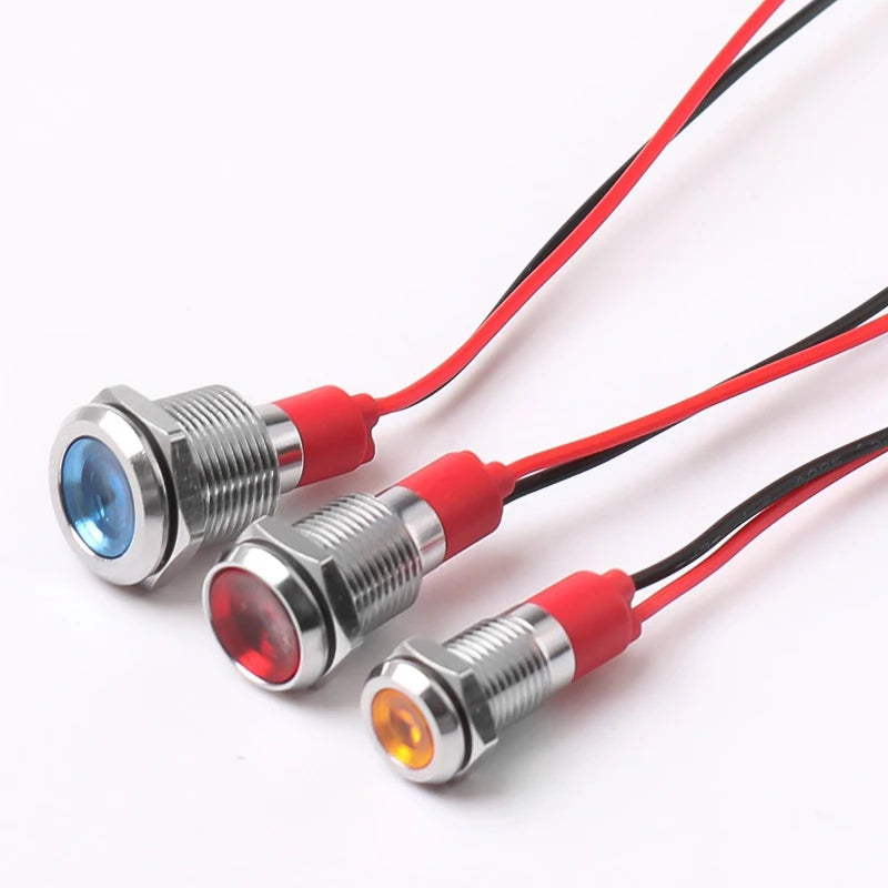Metal LED Indicator Pilot Light Copper IP66 Waterproof 6mm 8mm 10mm 12mm Panel Mount AC DC 3-220V Red Yellow Blue Green White