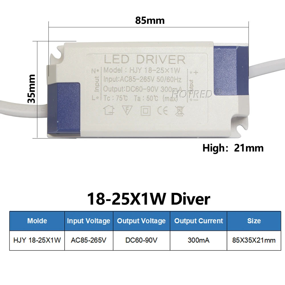 Isolated Constant Current LED Driver 1W-36W 260-300mA AC 85-265V Overvoltage Short Circuit Protection