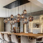 Modern Glass Iron Pendant Chandelier 3-21 Heads Round Linear Black Silver Gold AC 90-265V