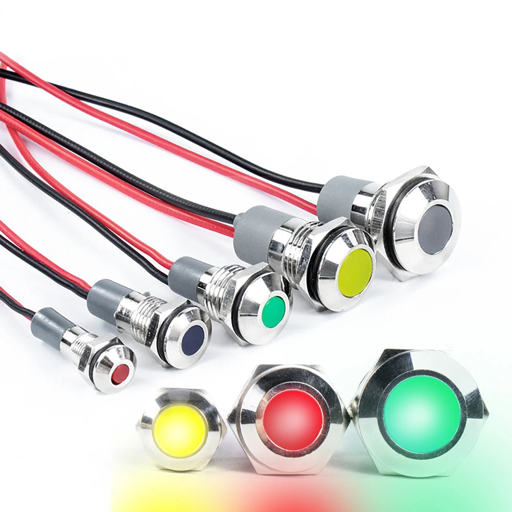 Metal LED Indicator Pilot Light Nickel Plated Brass 6mm 8mm 10mm 12mm 14mm 16mm 19mm 22mm IP65 Waterproof Panel Mount