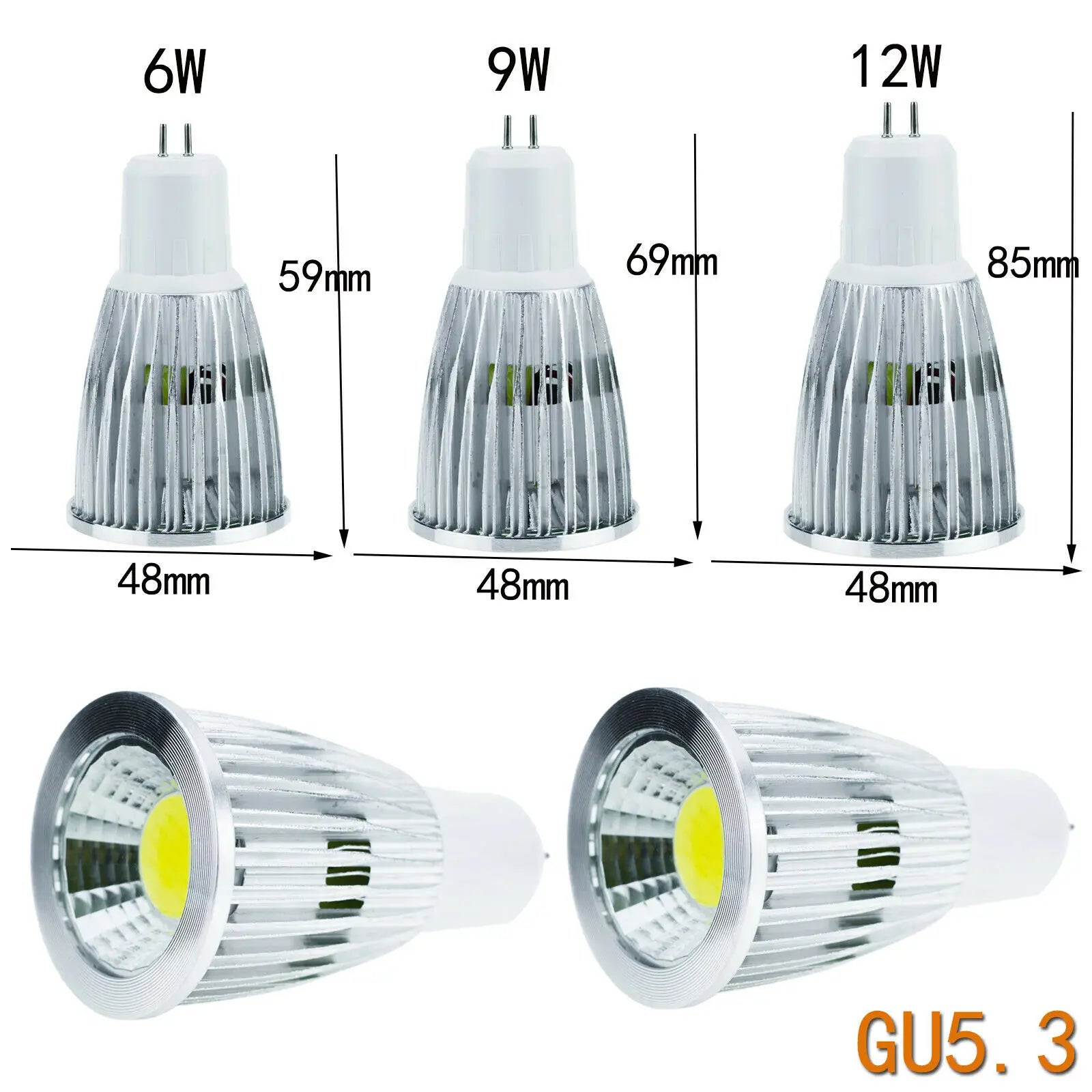 DC 12V 24V Dimmable LED Spotlight Bulb GU10 MR16 E27 6W 9W 12W Epistar 60 Degree 10 Pack