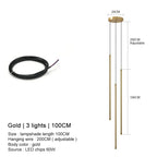 Modern Linear LED Chandelier Pendant Light 3 Head Black Brushed Aluminum Adjustable Wire Dining Room Kitchen Island