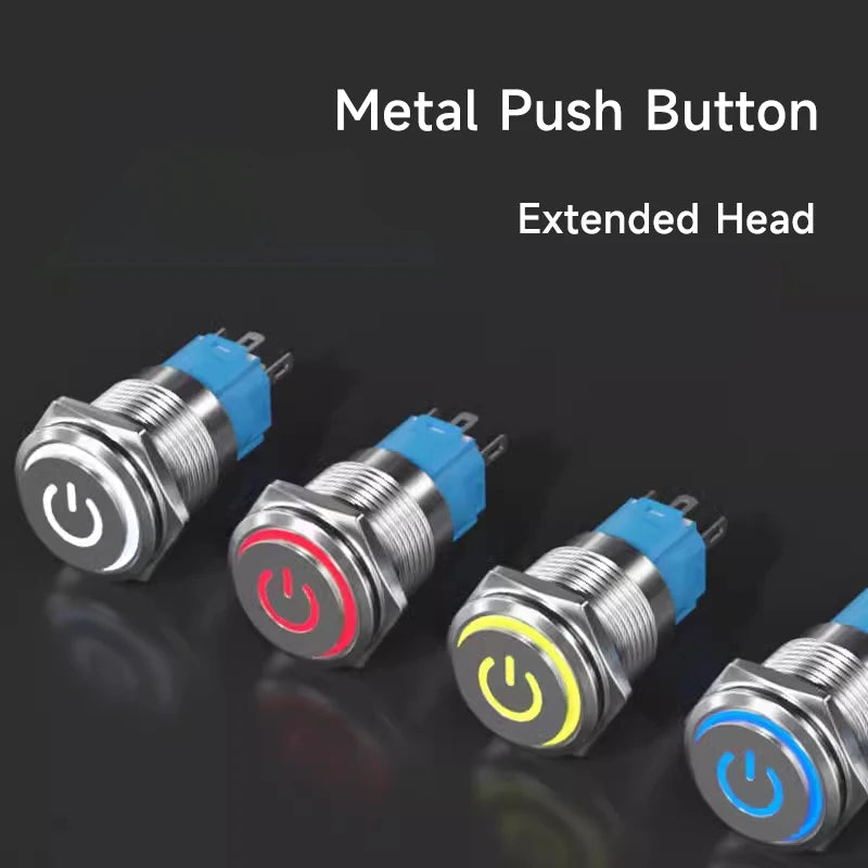 IP65 LED Illuminated Metal Push Button Switch 12mm 16mm 19mm 22mm 1-3A Momentary Latching 5 Colors