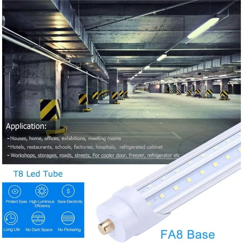8FT T8 V-Shape LED Tube 65W FA8 Single Pin 7800lm 5000K 270-Degree Dual-End 12 Pack