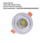 Dimmable Mini COB LED Recessed Downlight 3W 5W Epistar 45° CRI 85+ 95-110lm/W AC 85-265V