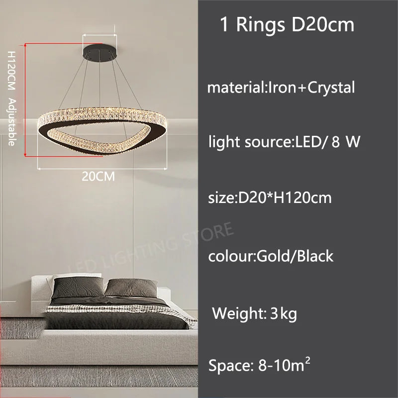 Modern Crystal LED Chandelier Stainless Steel Polished Cord Pendant Remote Control Dimmable AC 90-265V Villa Living Room Staircase