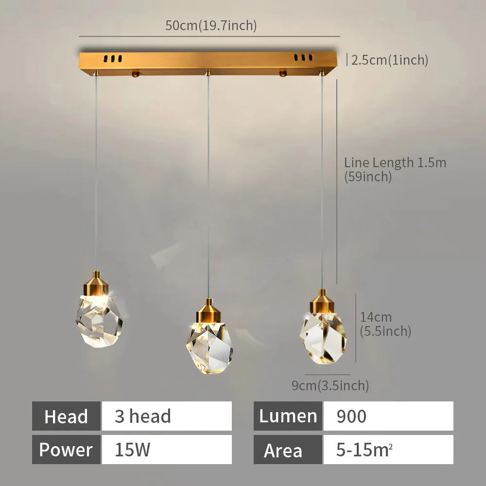 Modern Crystal Raindrop LED Chandelier Pendant Light 5 Head Gold Aluminum Cord Pendant AC 90-260V Living Room Dining Room